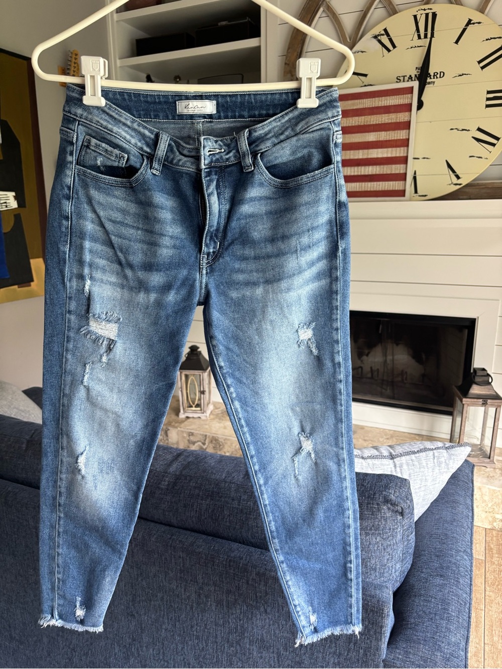 KanCan Mid-Blue Distressed Ankle Skinny Jeans